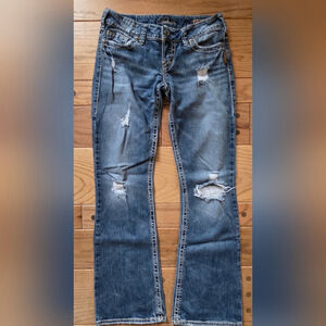 Silver Jeans Pioneer Distressed Boot Cut Blue Jeans
